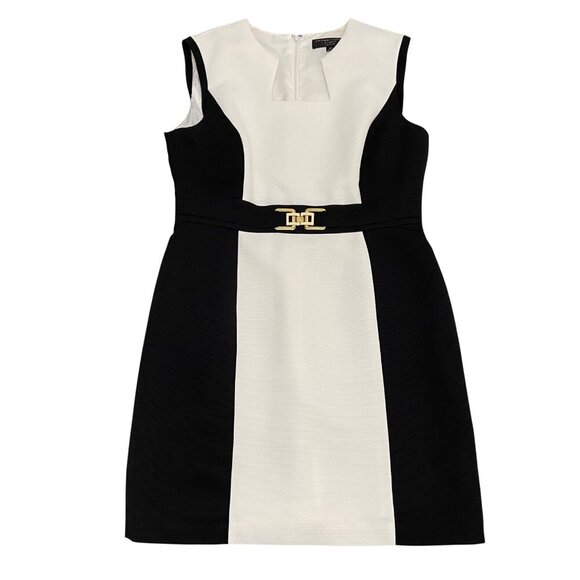 Tahari-Levine Studio Petite Black & White block Sleeveless Dress With Belt Waist - Picture 2 of 11
